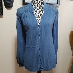 Free People L blue grey Vneck blouse